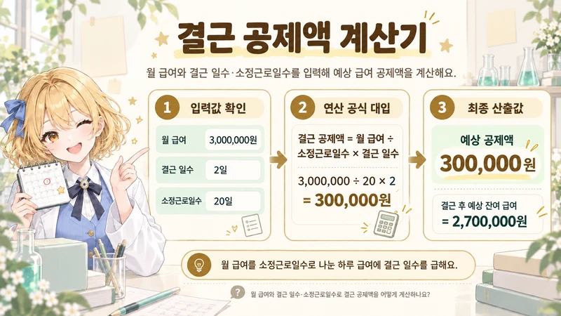 결근 공제액 계산기 계산 방법 및 공식