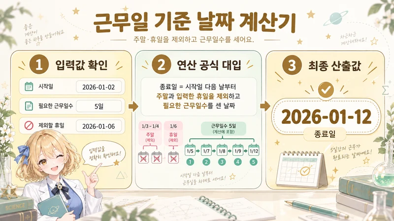 근무일 기준 날짜 계산기 계산 방법 및 공식