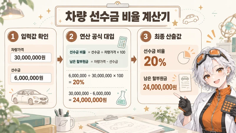 차량 선수금 비율 계산기 계산 방법 및 공식