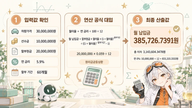 차량 할부 월납입금 계산기 계산 방법 및 공식