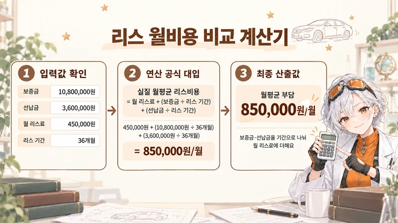 리스 월비용 비교 계산기 계산 방법 및 공식