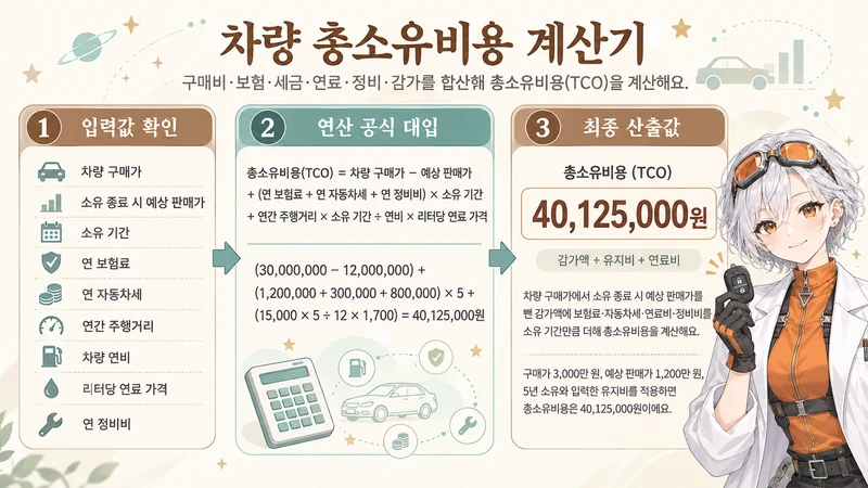 차량 총소유비용 계산기 계산 방법 및 공식
