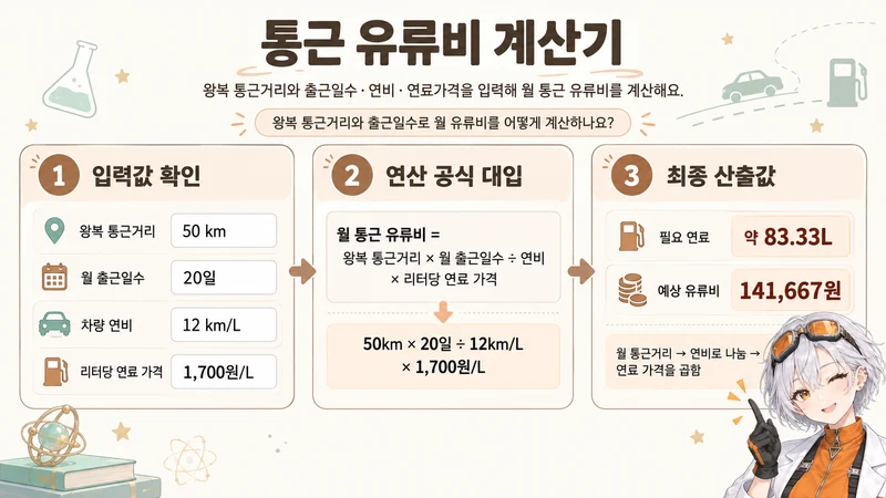 통근 유류비 계산기 계산 방법 및 공식