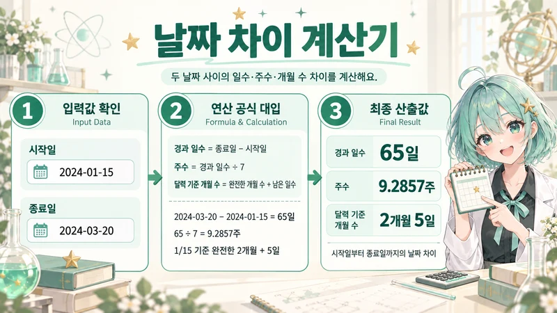 날짜 차이 계산기 계산 방법 및 공식