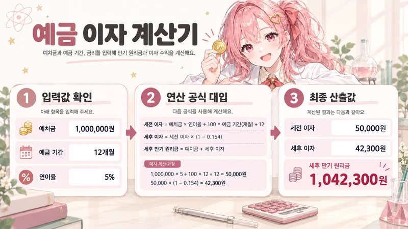 예금 이자 계산기 계산 방법 및 공식