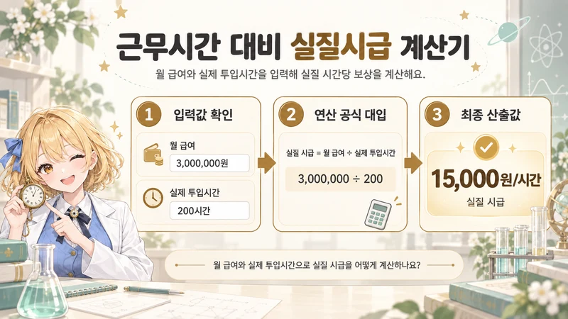 근무시간 대비 실질시급 계산기 계산 방법 및 공식