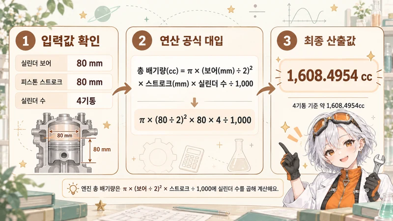 엔진 배기량 계산기 계산 방법 및 공식