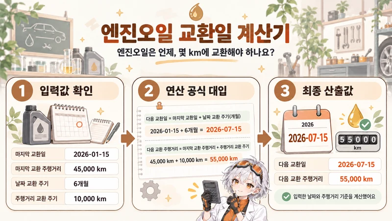 엔진오일 교환일 계산기 계산 방법 및 공식