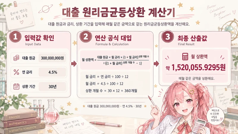대출 원리금균등상환 계산기 계산 방법 및 공식