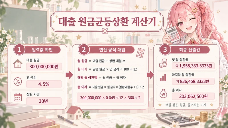 대출 원금균등상환 계산기 계산 방법 및 공식