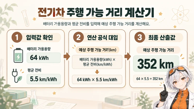 전기차 주행 가능 거리 계산기 계산 방법 및 공식