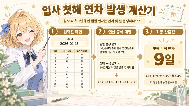 입사 첫해 연차 발생 계산기 계산 방법 및 공식