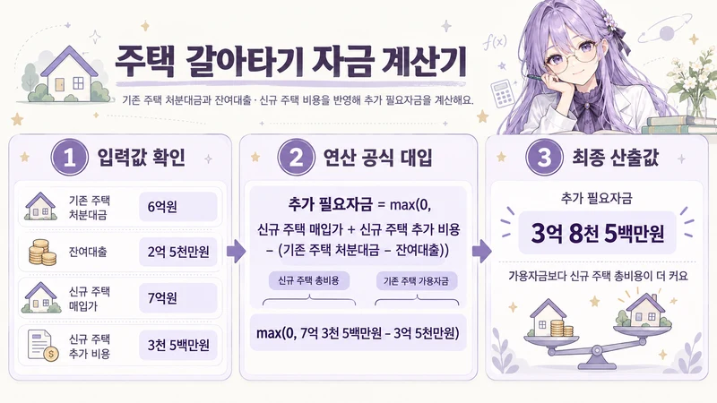 주택 갈아타기 자금 계산기 계산 방법 및 공식