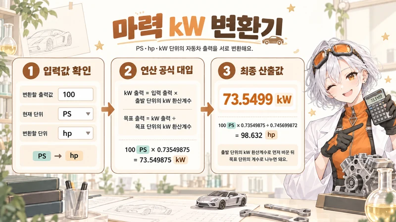마력 kW 변환기 계산 방법 및 공식