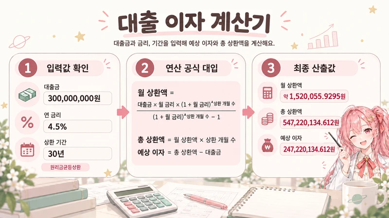 대출 이자 계산기 계산 방법 및 원리금균등상환 공식