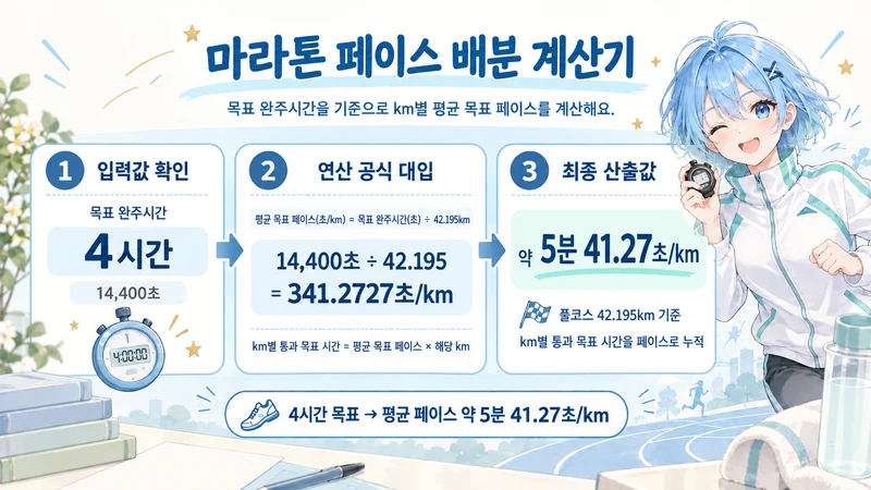 마라톤 페이스 배분 계산기 계산 방법 및 공식