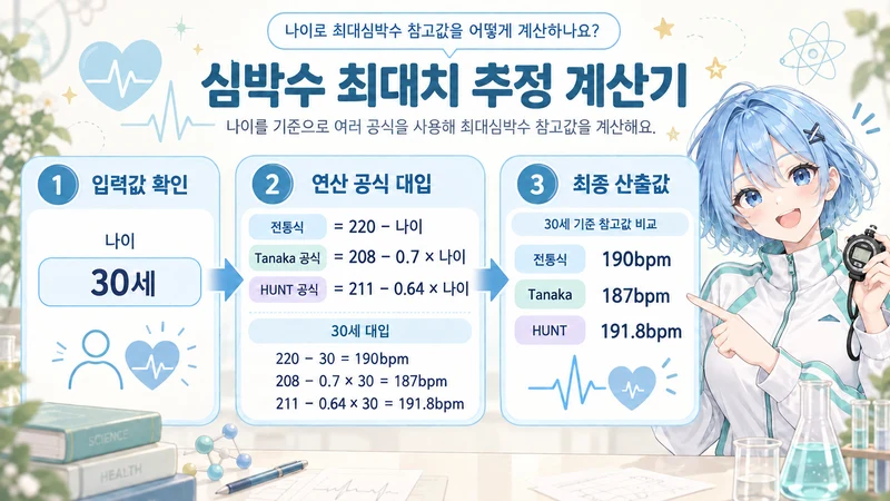 심박수 최대치 추정 계산기 계산 방법 및 공식