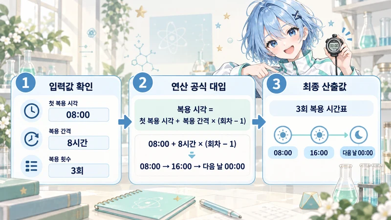 약 복용 간격 시간표 계산기 계산 방법 및 공식