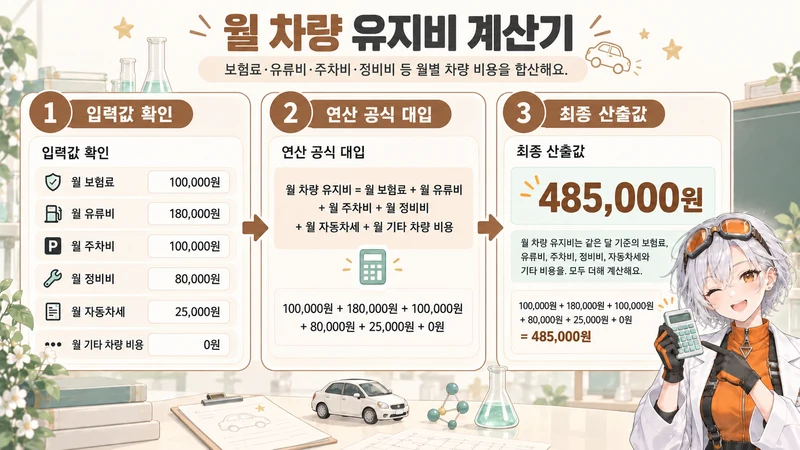 월 차량 유지비 계산기 계산 방법 및 공식