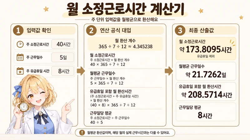 월 소정근로시간 계산기 계산 방법 및 공식