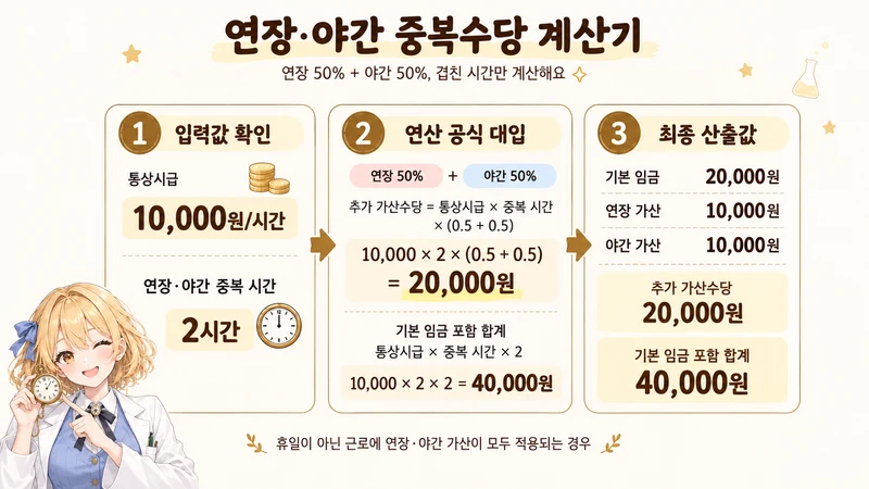 연장·야간 중복수당 계산기 계산 방법 및 공식