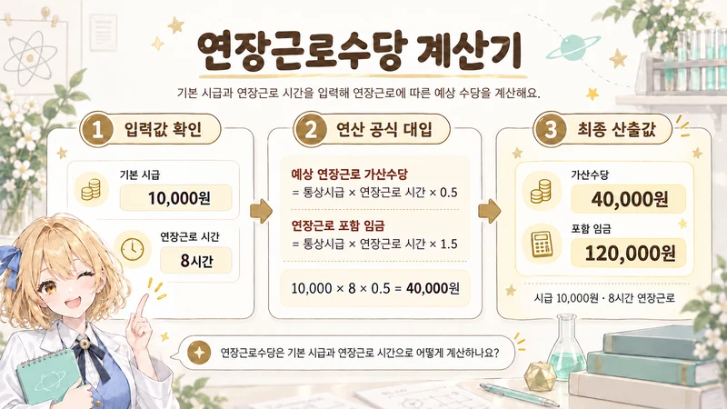 연장근로수당 계산기 계산 방법 및 공식
