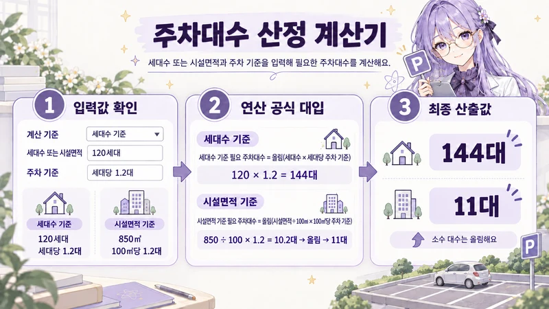주차대수 산정 계산기 계산 방법 및 공식