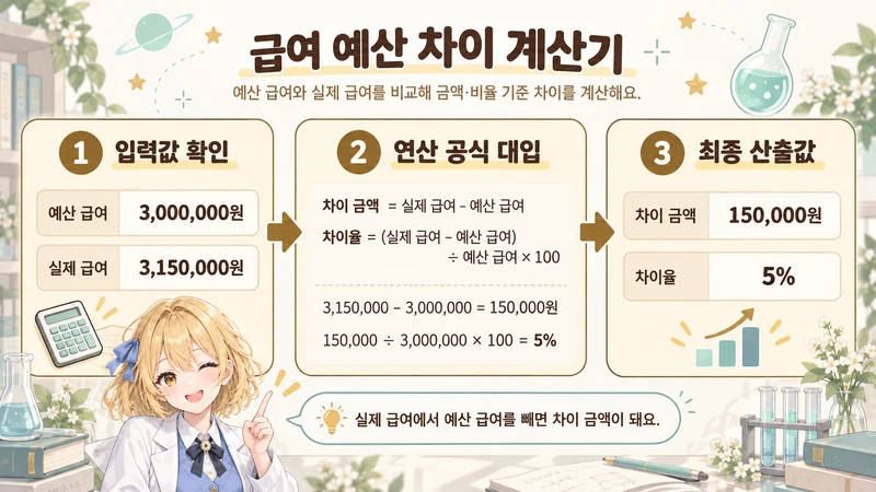 급여 예산 차이 계산기 계산 방법 및 공식