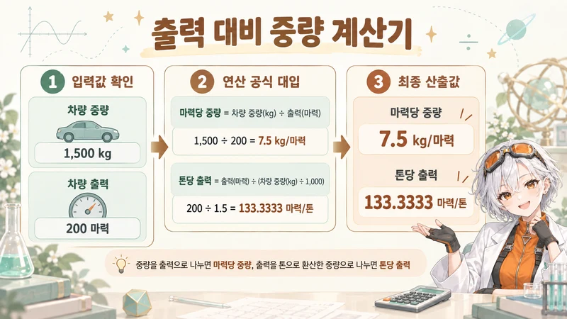 출력 대비 중량 계산기 계산 방법 및 공식