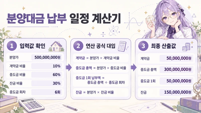 분양대금 납부 일정 계산기 계산 방법 및 공식
