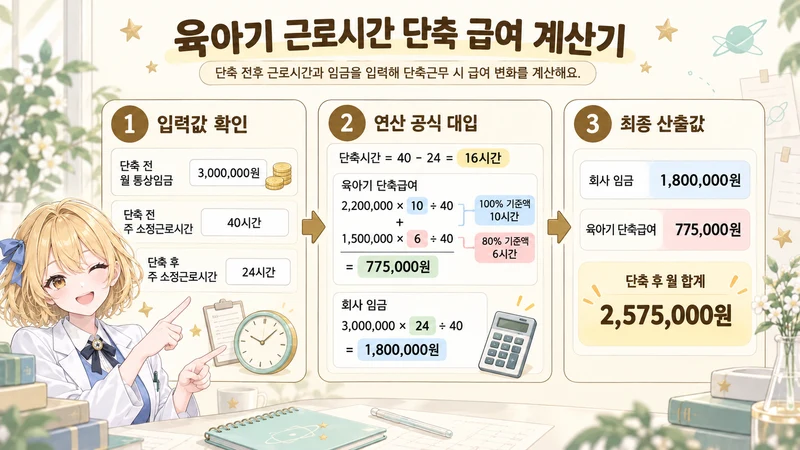 육아기 근로시간 단축 급여 계산기 계산 방법 및 공식