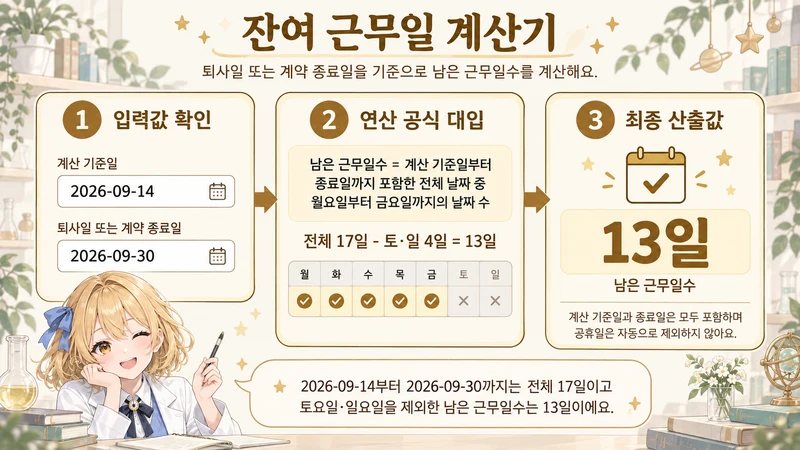 잔여 근무일 계산기 계산 방법 및 공식