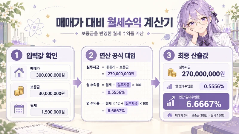 매매가 대비 월세수익 계산기 계산 방법 및 공식