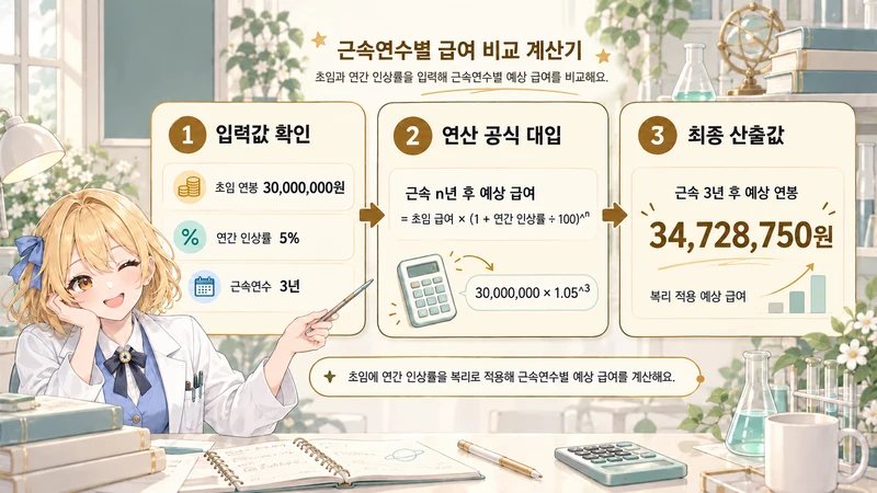 근속연수별 급여 비교 계산기 계산 방법 및 공식