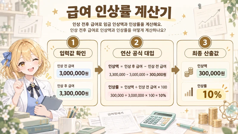 급여 인상률 계산기 계산 방법 및 공식