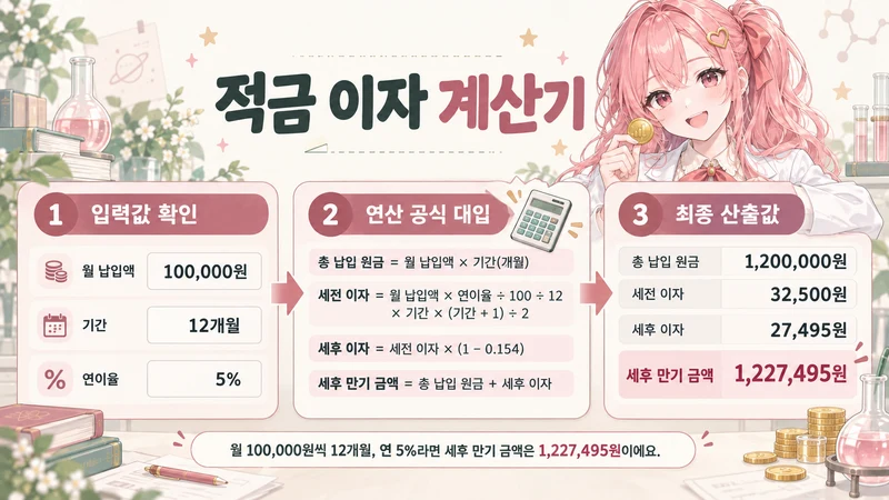 적금 이자 계산기 계산 방법 및 공식