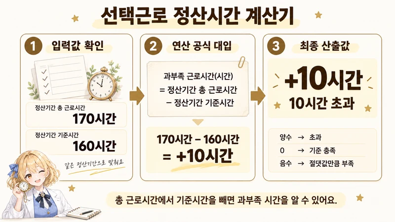 선택근로 정산시간 계산기 계산 방법 및 공식