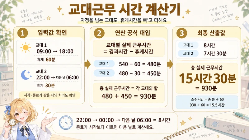 교대근무 시간 계산기 계산 방법 및 공식