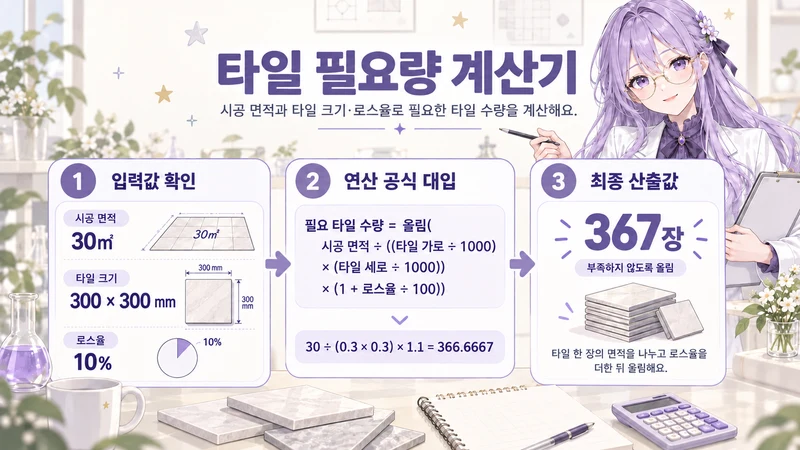 타일 필요량 계산기 계산 방법 및 공식
