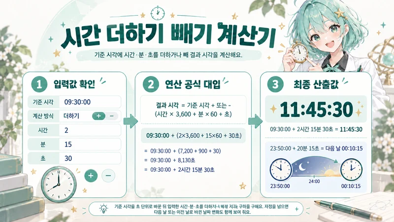 시간 더하기 빼기 계산기 계산 방법 및 공식