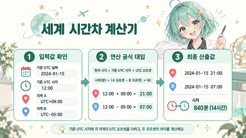 세계 시간차 계산기 계산 방법 및 공식