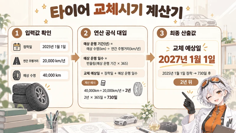 타이어 교체시기 계산기 계산 방법 및 공식