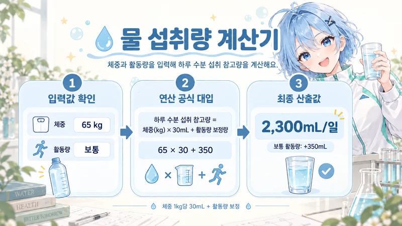 물 섭취량 계산기 계산 방법 및 공식