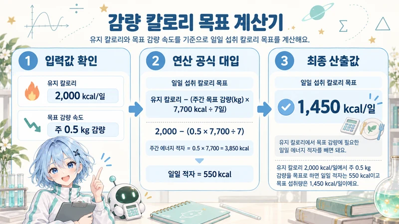 감량 칼로리 목표 계산기 계산 방법 및 공식