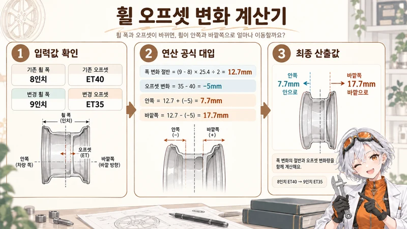 휠 오프셋 변화 계산기 계산 방법 및 공식